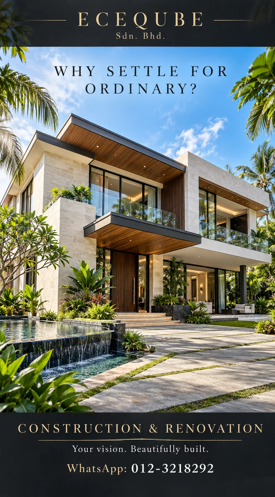 ECEQUBE promotional architectural concept with a modern tropical house